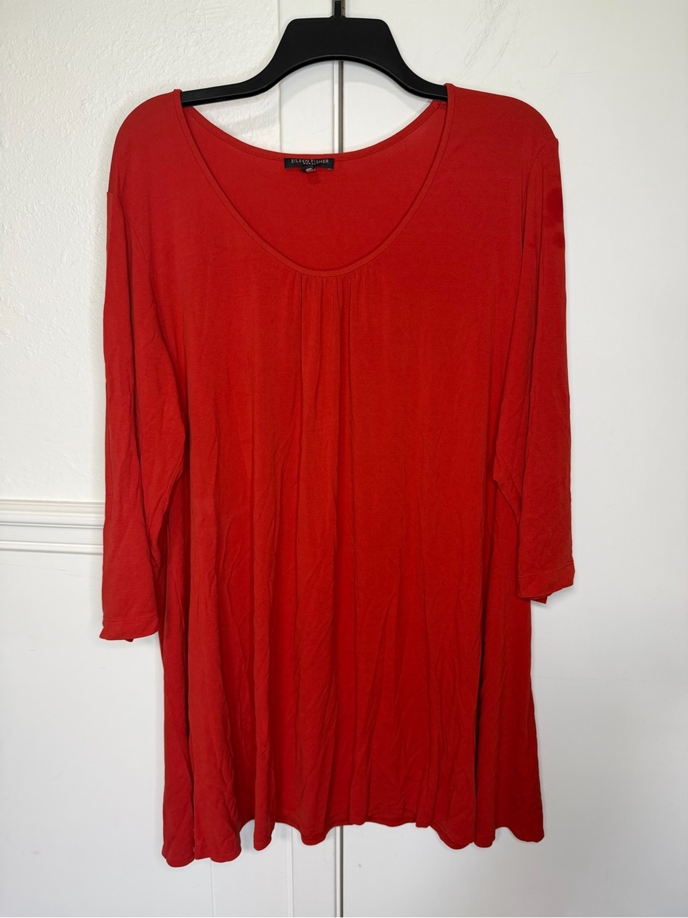 Eileen Fisher Red Scoop Neck Long Sleeve Top 1X